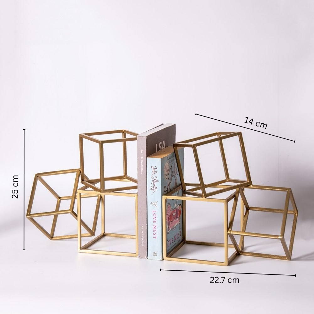 Hollow Blocks Metal Bookends, Set of 2 - Gold