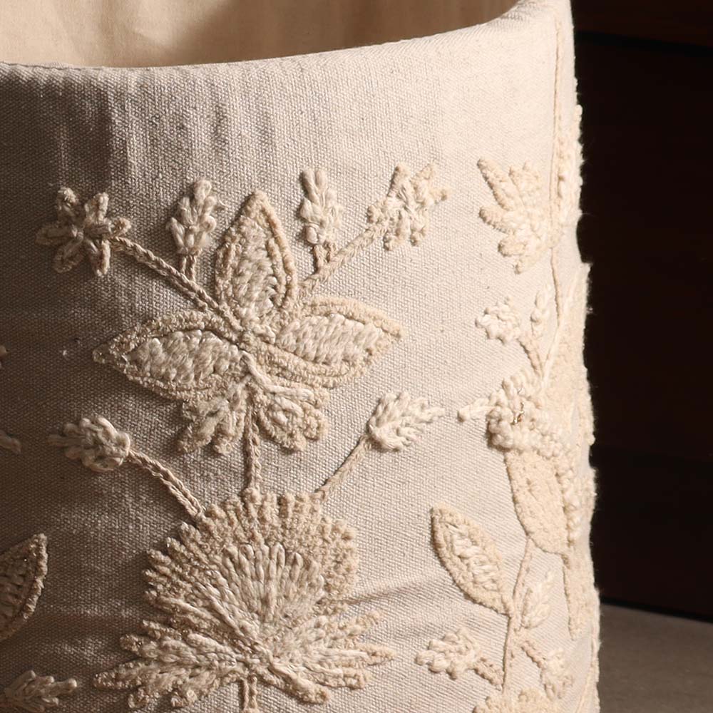 Hummingbird Embroidered Storage Basket - Beige