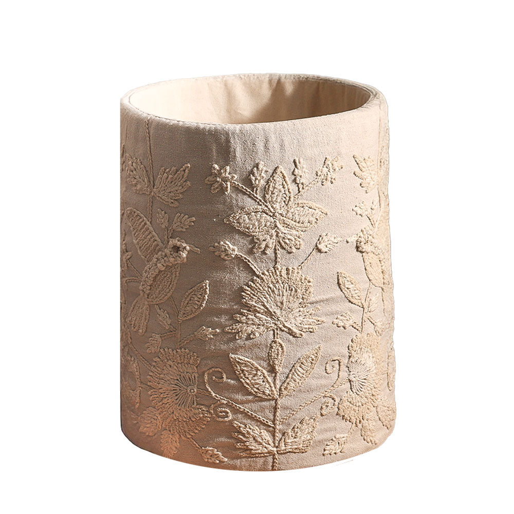 Hummingbird Embroidered Storage Basket - Beige
