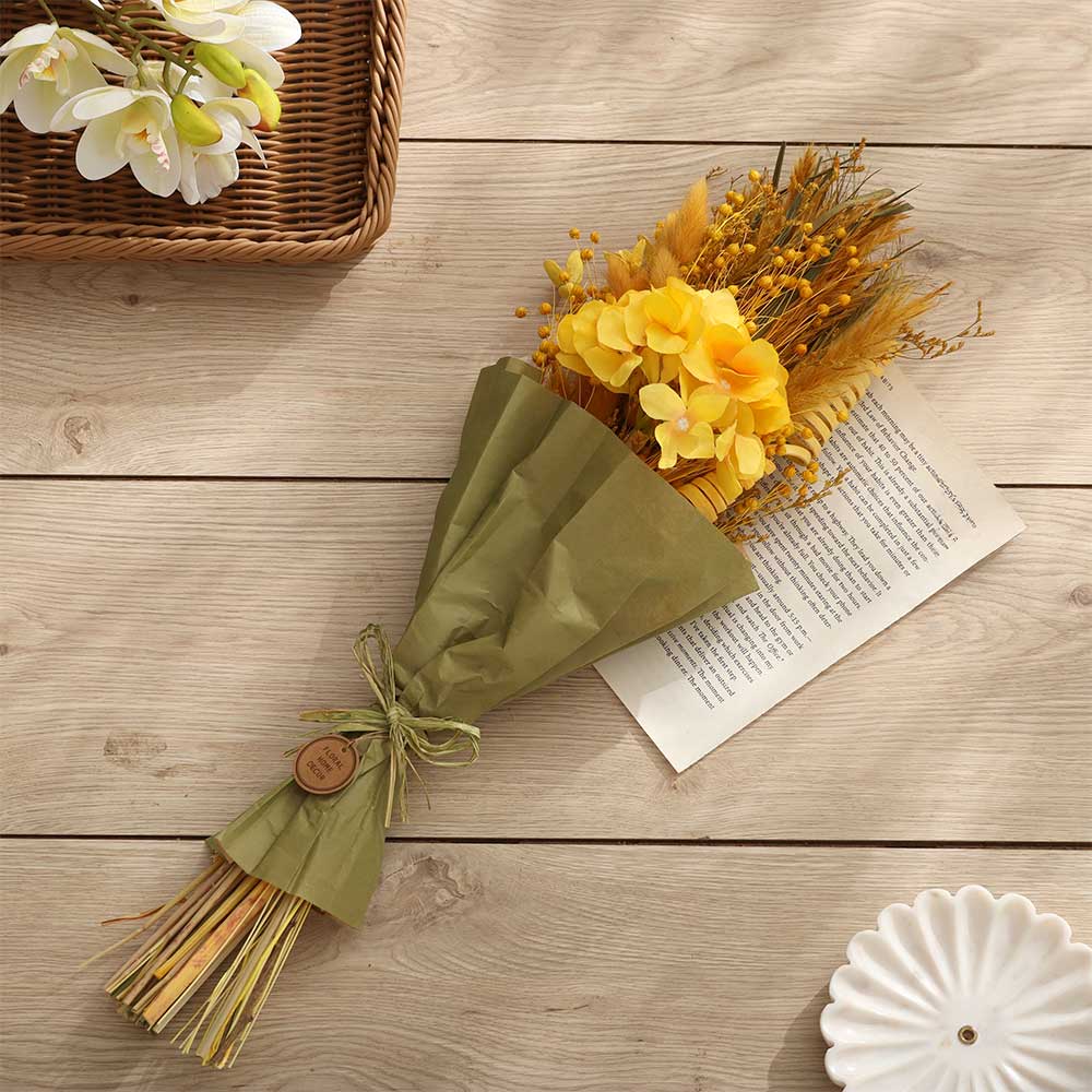 Hydrangea Bouquet in Parchment Medium - Yellow