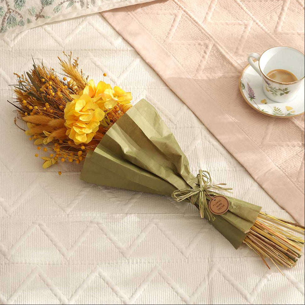 Hydrangea Bouquet in Parchment Medium - Yellow