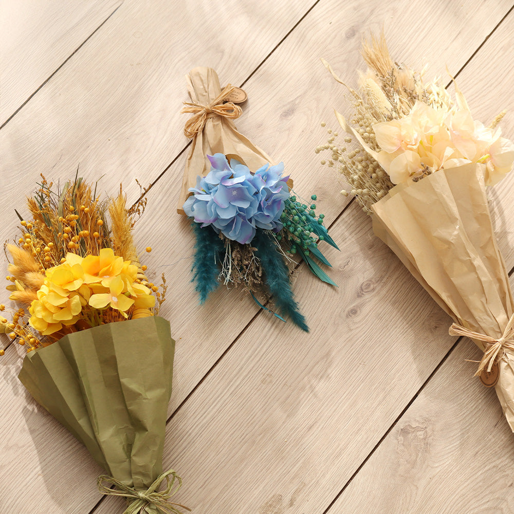 Hydrangea Bouquet in Parchment Medium - Yellow