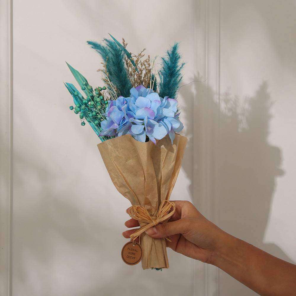 Hydrangea Bouquet in Parchment Small - Blue