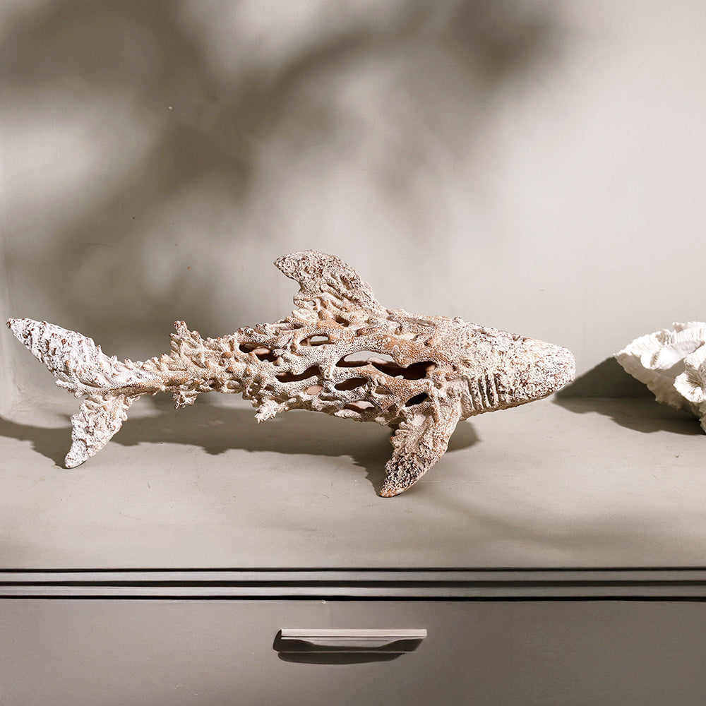 Coral Shark Sculpture Large - Vintage White
