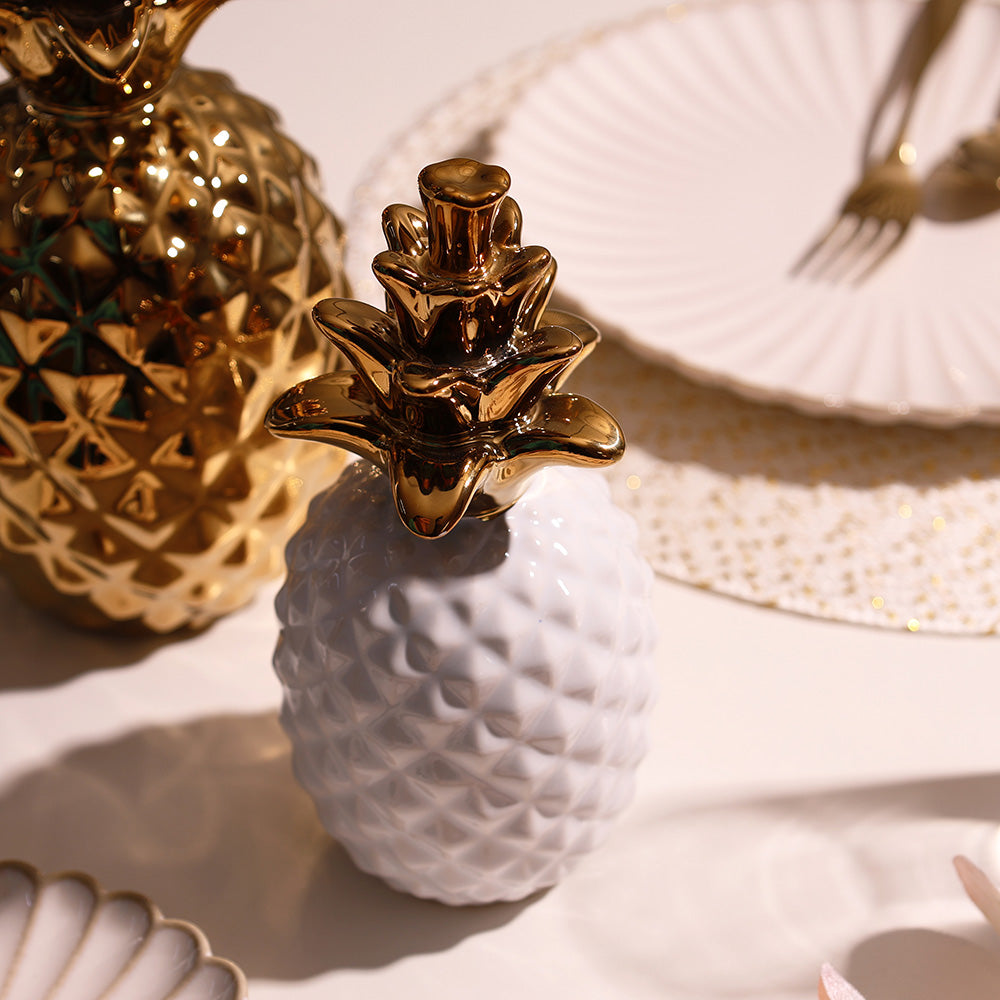Pineapple Ceramic Sculpture Medium - White Gold