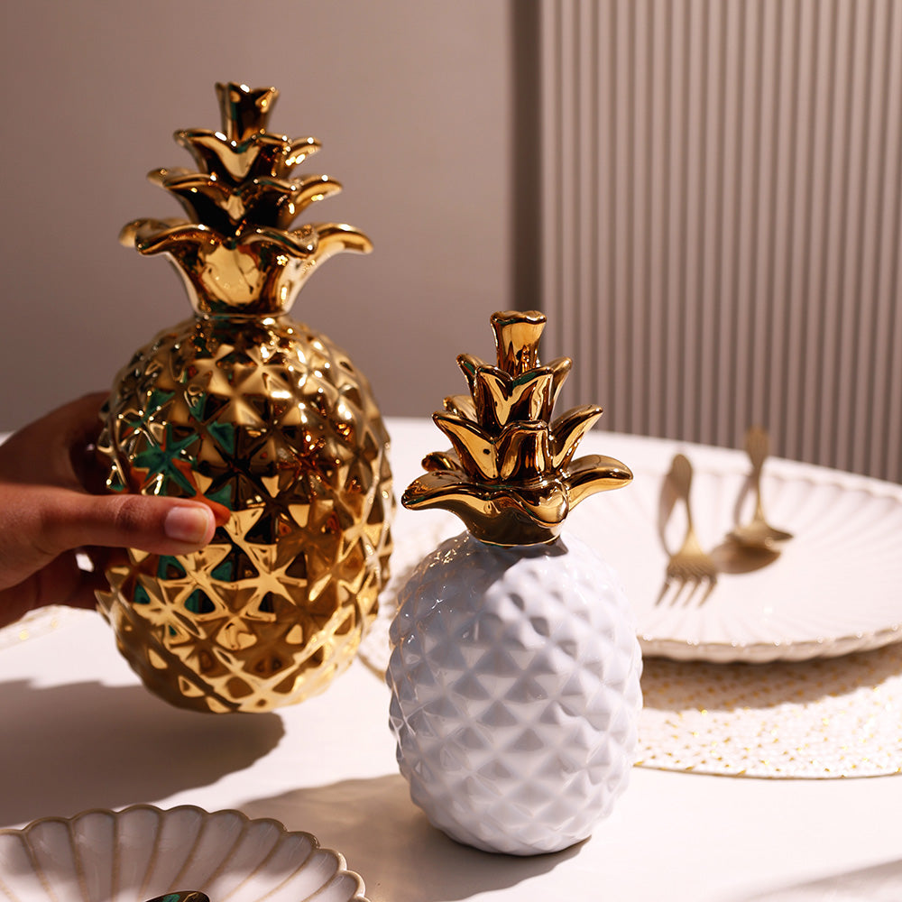 Pineapple Ceramic Sculpture Medium - White Gold