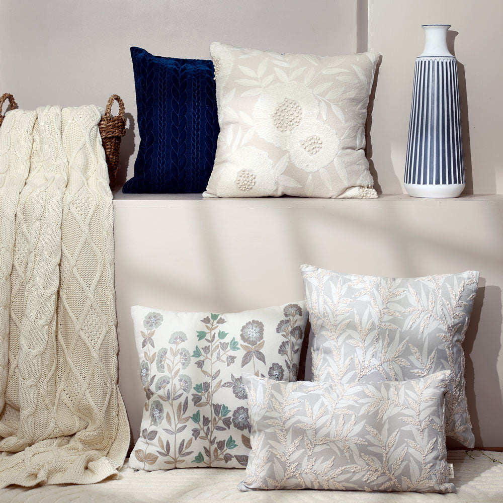 Vera Embroidered Cushion Cover 45x45cm - Earthy Cream