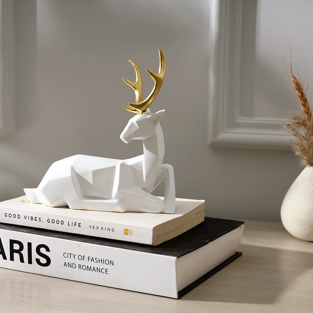 Faceted Sitting Antler Decorative Sculpture - White