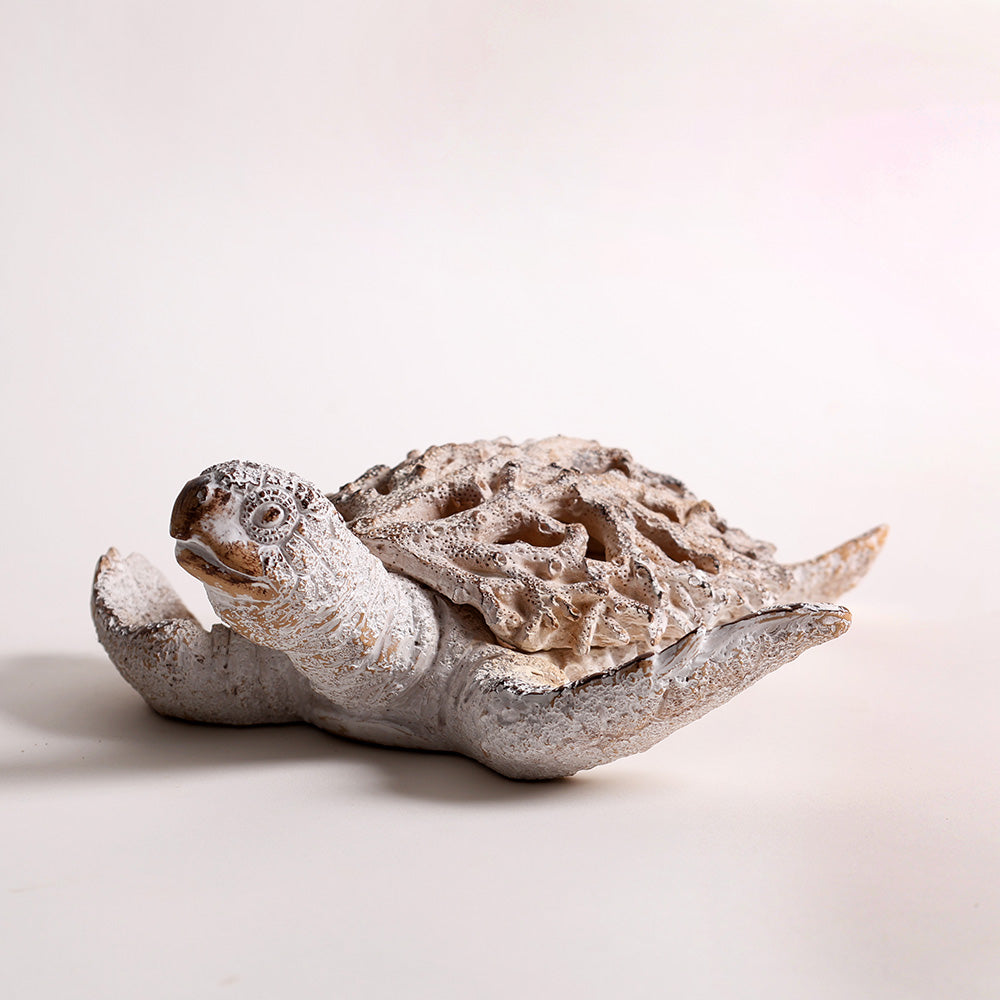 Coral Turtle Sculpture Large - Vintage White