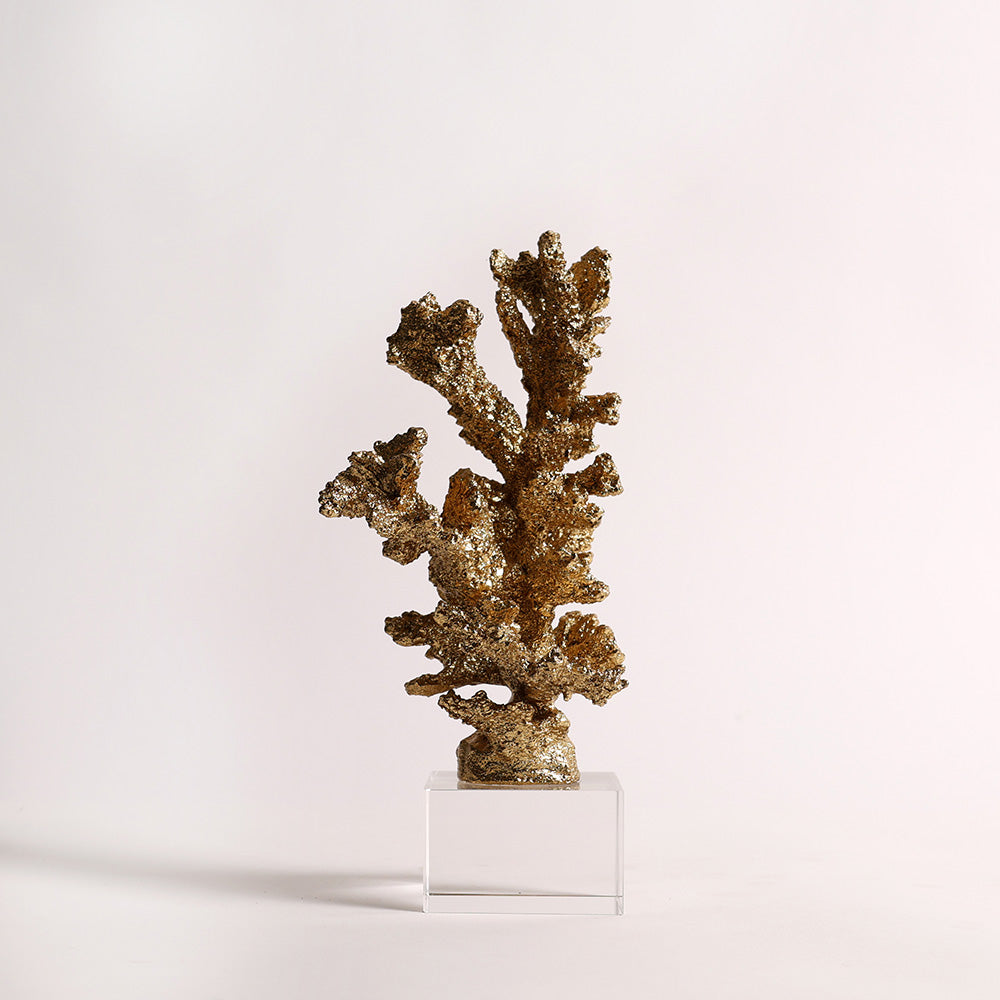 Marine Coral Sculpture With Base - Gold