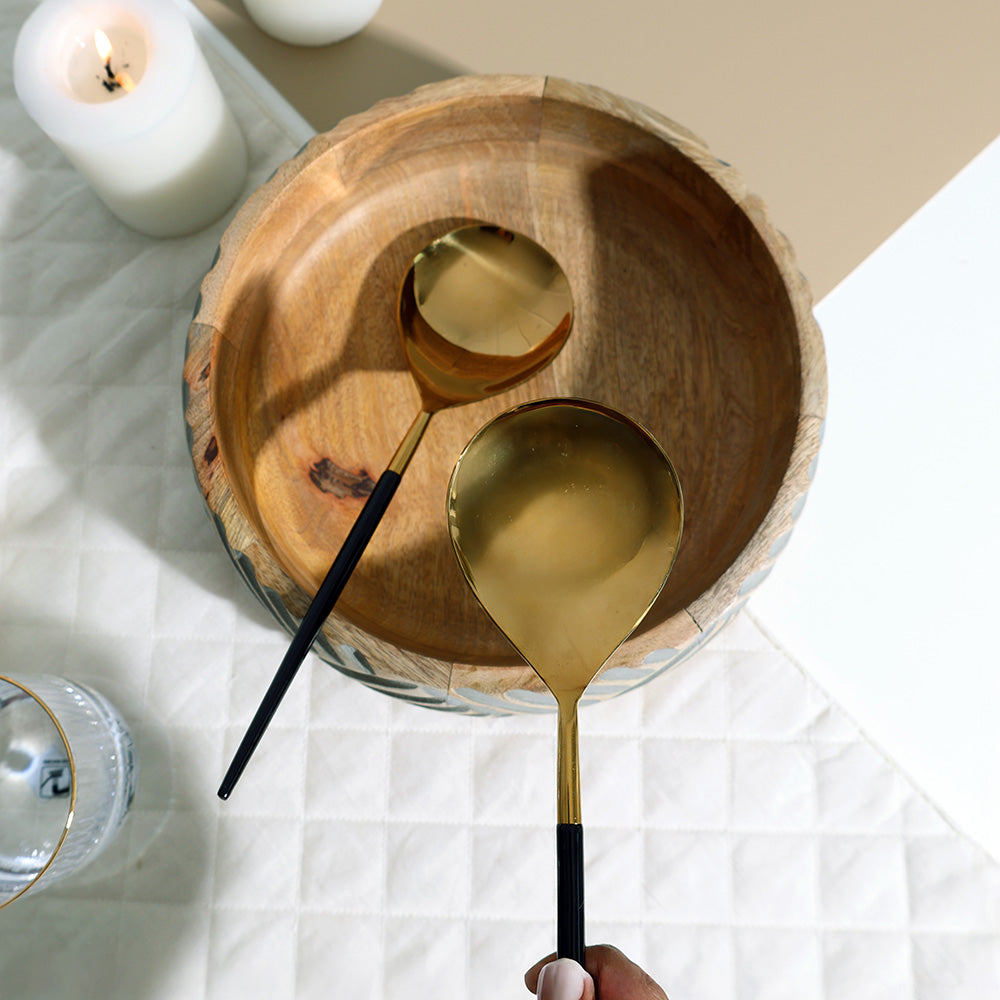 Dual Serving Spoons, Set of 2 - Black Gold