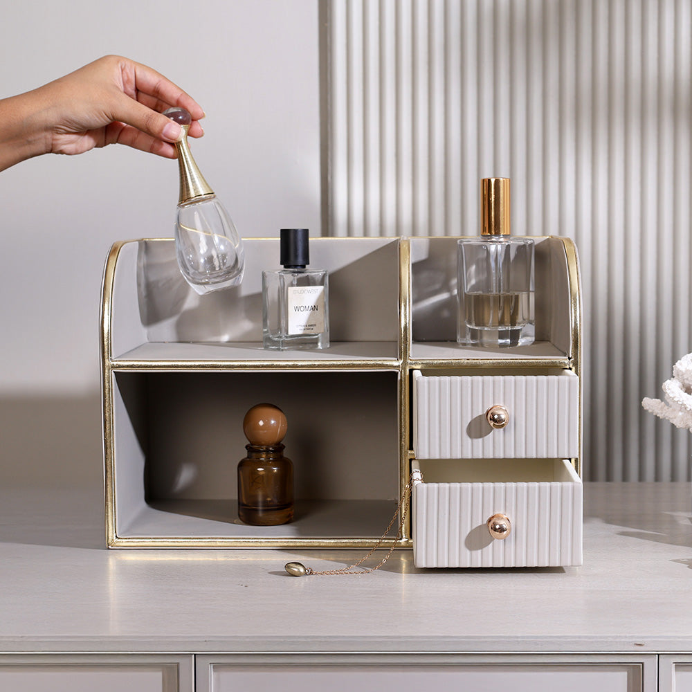 Two-Tier Cosmetics Organiser with Drawers - Light Grey