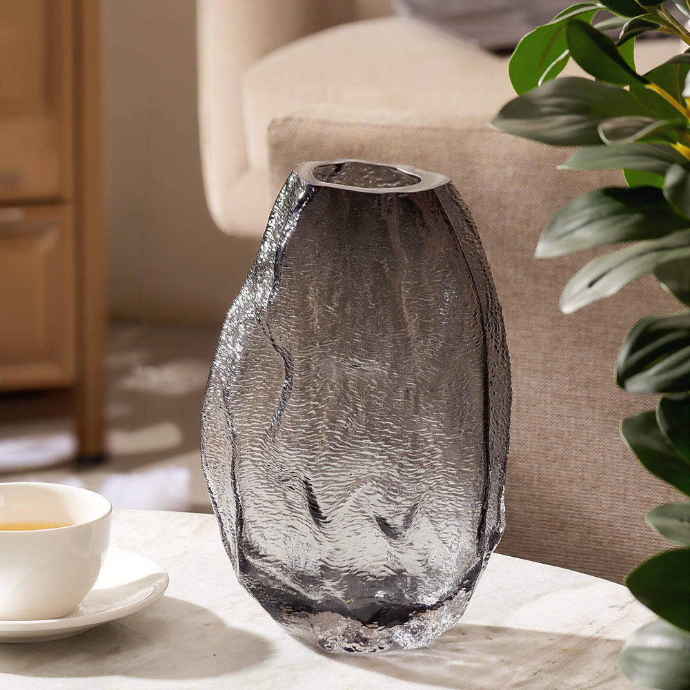 Ignis Textured Glass Vase Medium - Pale Grey