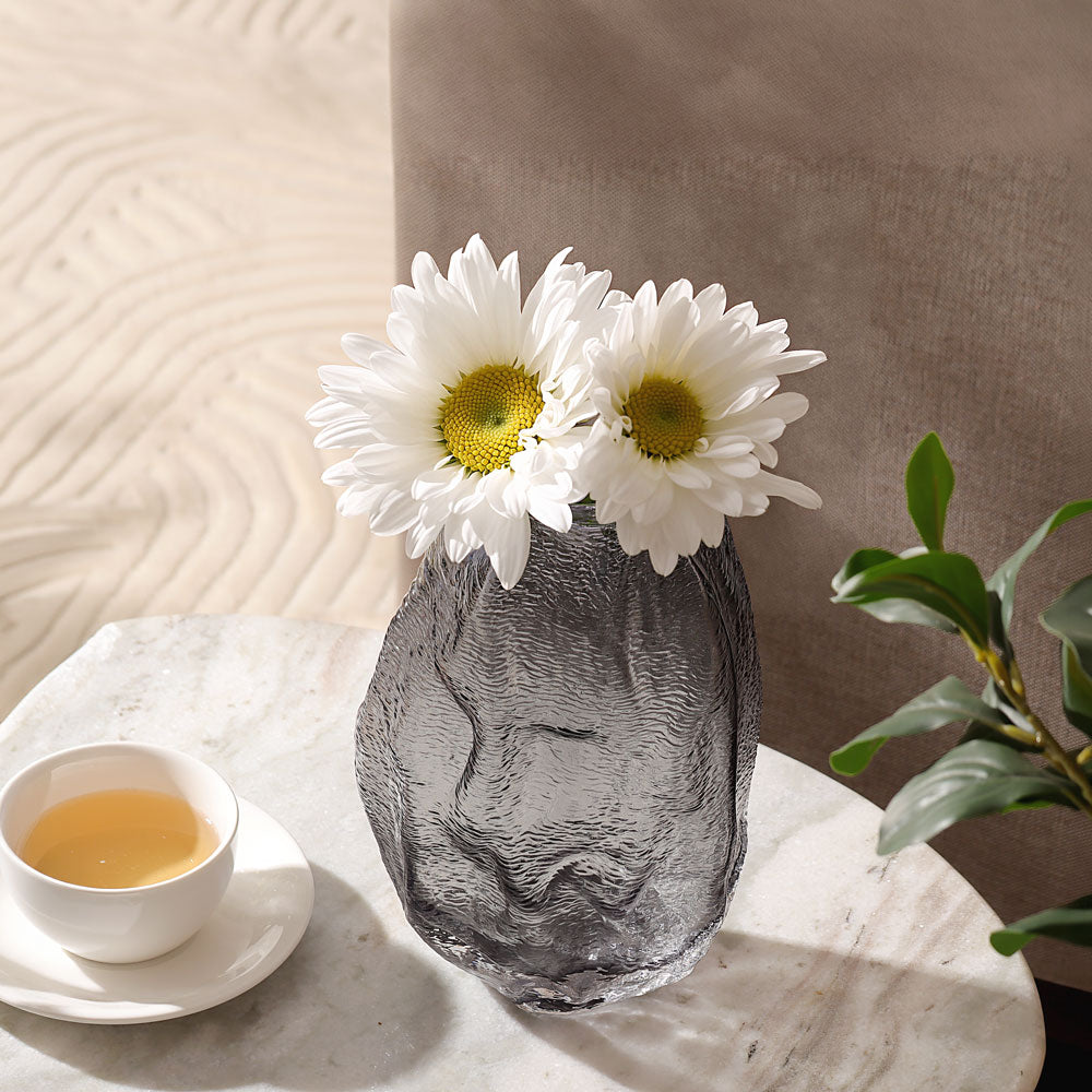 Ignis Textured Glass Vase Medium - Pale Grey