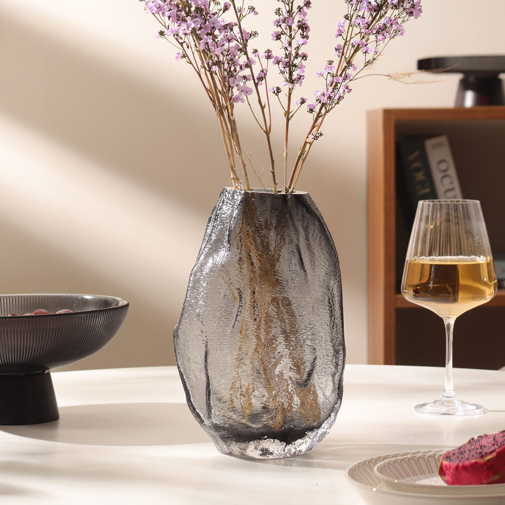 Ignis Textured Glass Vase Medium - Pale Grey