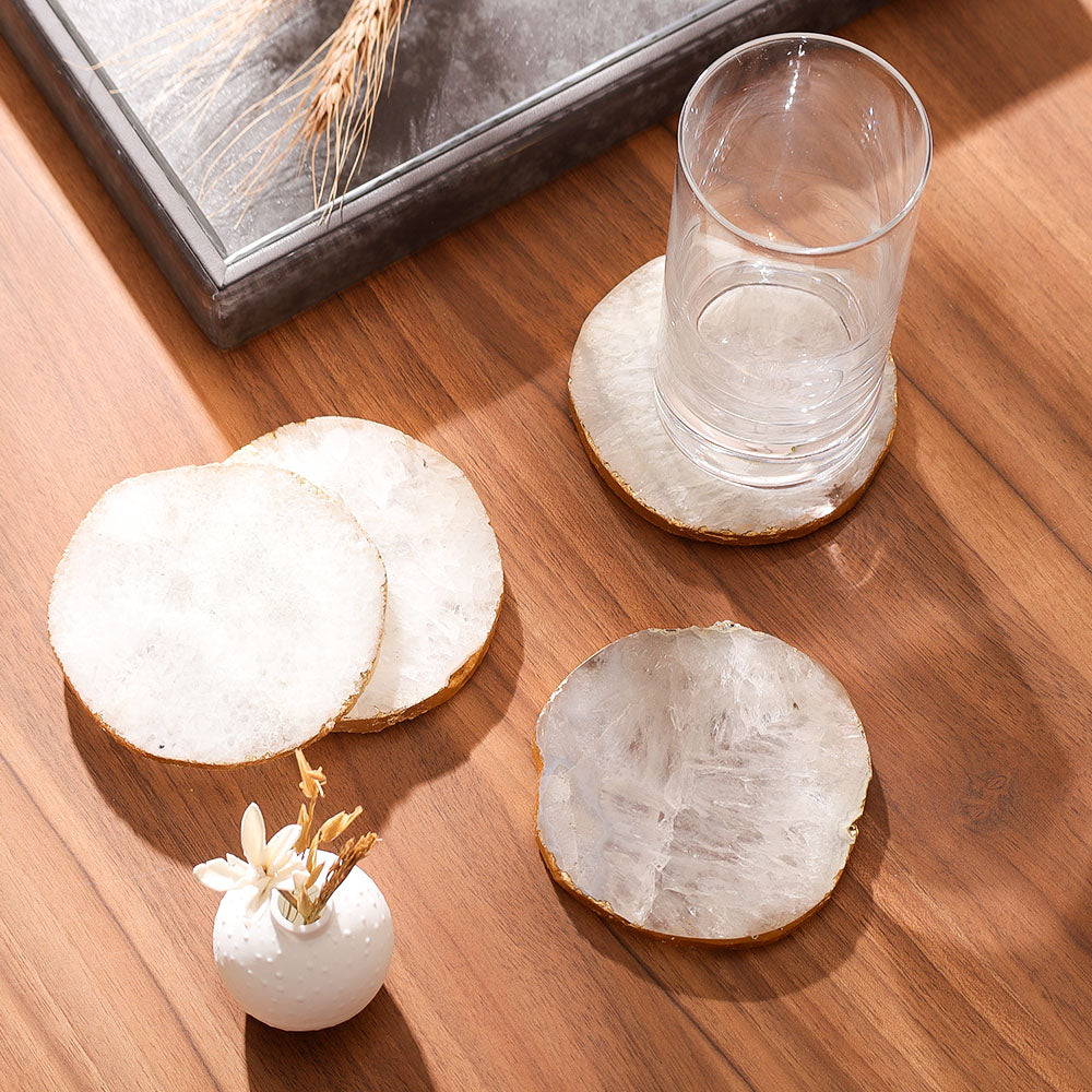 Imperial Agate Coasters, Set of 4 - Natural Gold