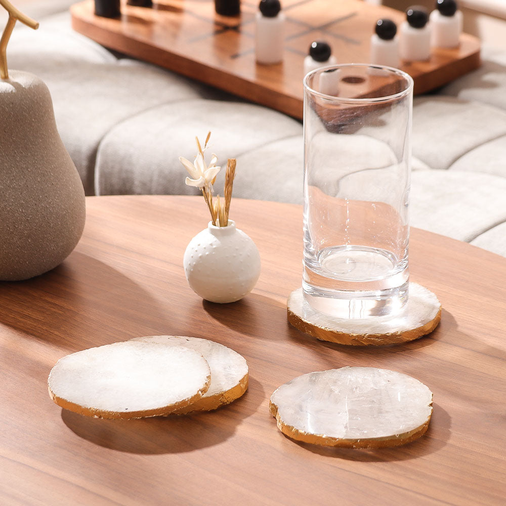 Imperial Agate Coasters, Set of 4 - Natural Gold