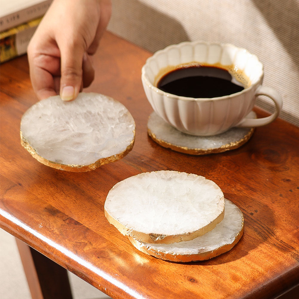 Imperial Agate Coasters, Set of 4 - Natural Gold