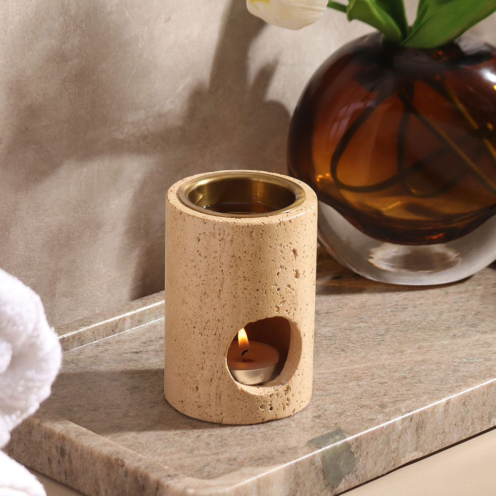 Inah Travertine Marble Aroma Diffuser - Sand Gold