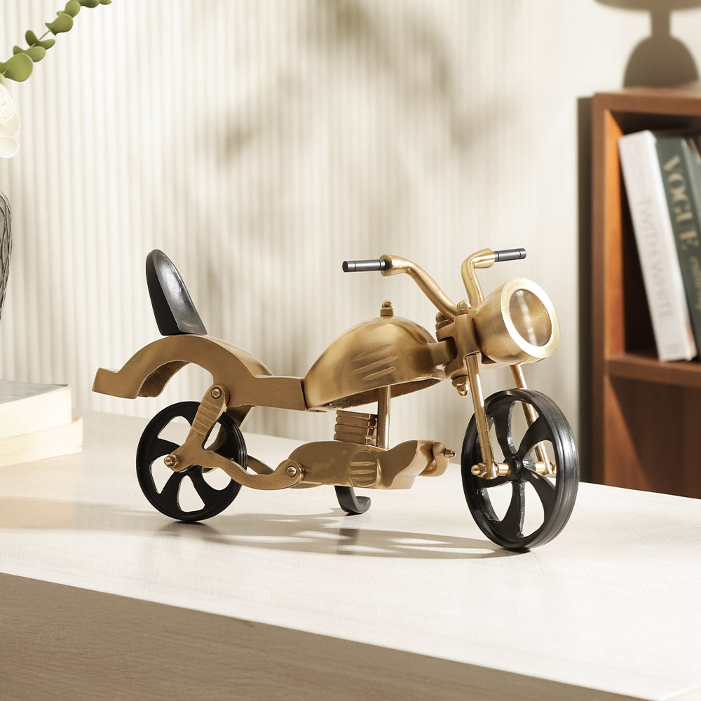 Antique Motorcycle Sculpture Large - Gold Black