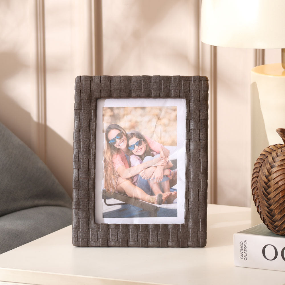 Checks Photo Frame Large - Bistre Brown
