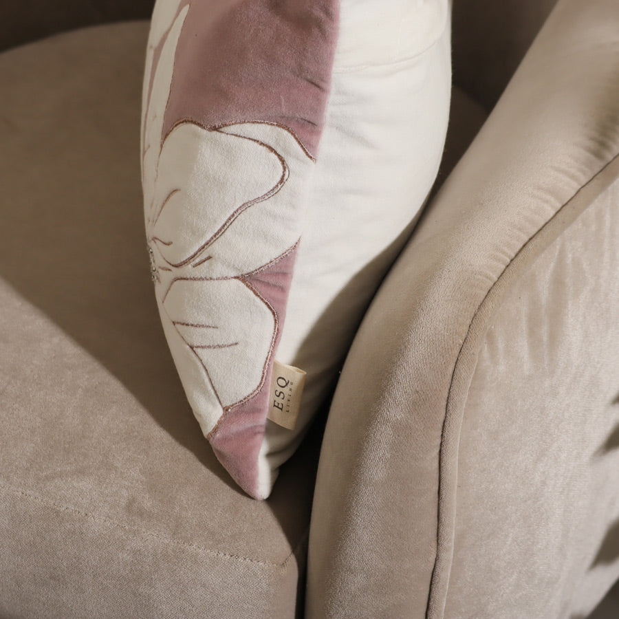 Iris Velvet Applique Rectangular Cushion Cover 50x30cm - Mauve White