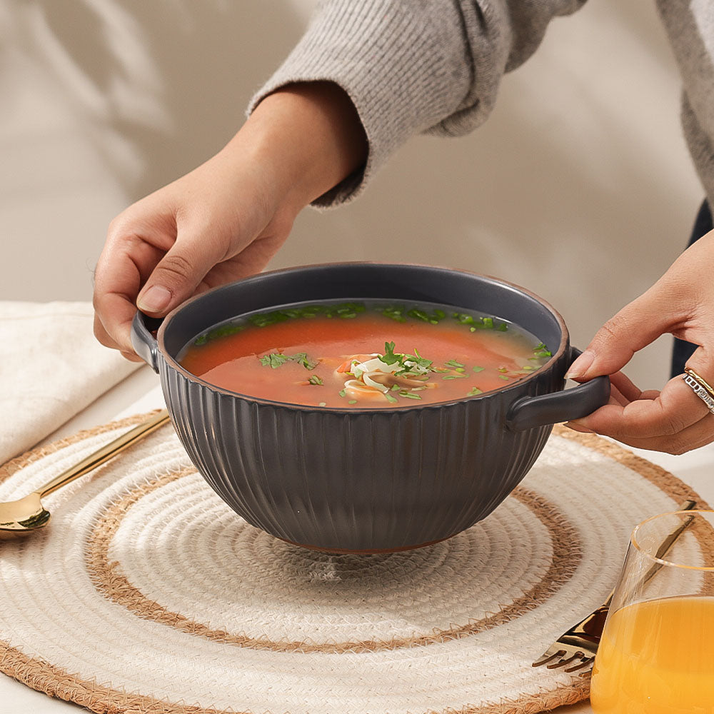 Isla Serving Bowl with Handles - Dark Grey