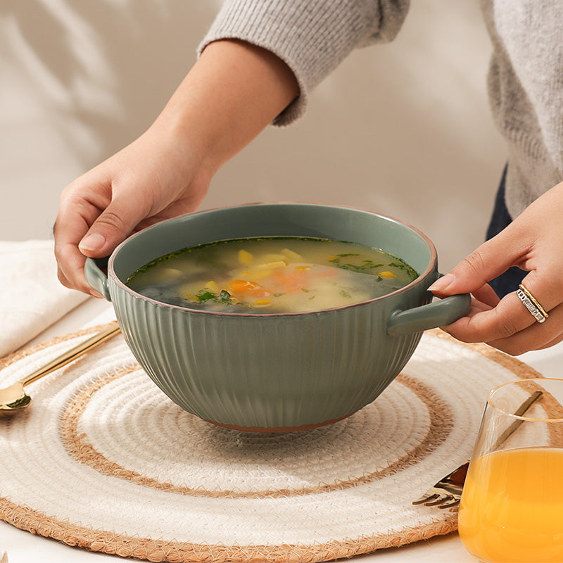 Isla Serving Bowl with Handles - Forest Green