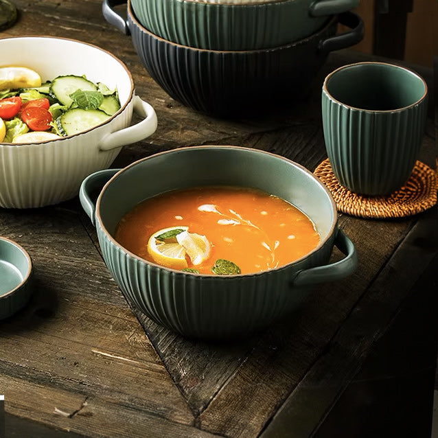 Isla Serving Bowl with Handles - Forest Green