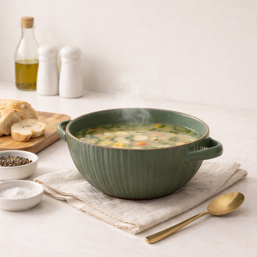 Isla Serving Bowl with Handles - Forest Green