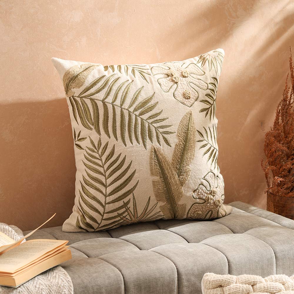 Isola Embroidered Cushion Cover 45x45cm - Earthy