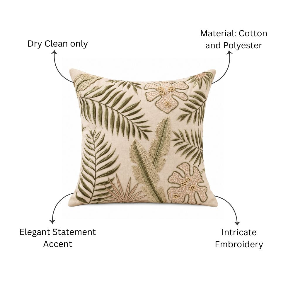 Isola Embroidered Cushion Cover 45x45cm - Earthy