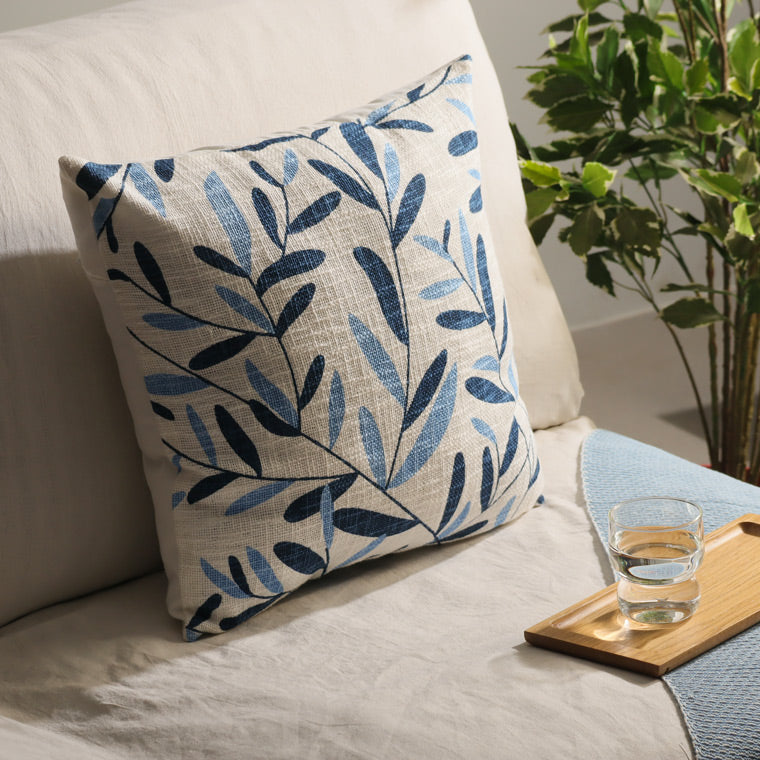 Ivy Printed Cotton Cushion Cover 45x45cm - Blue White