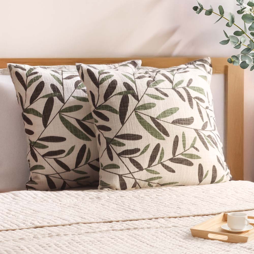 Ivy Printed Cotton Cushion Cover 45x45cm - Green White