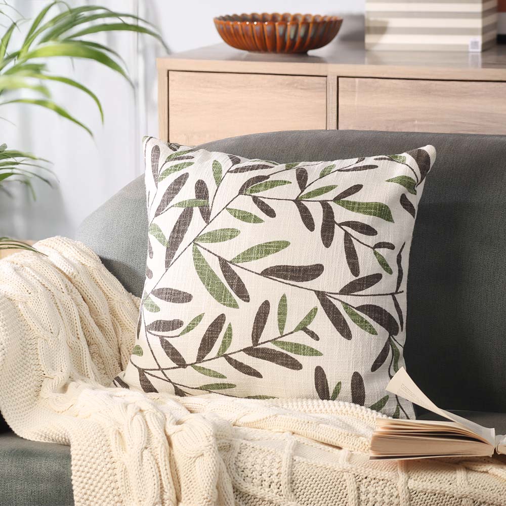 Ivy Printed Cotton Cushion Cover 45x45cm - Green White