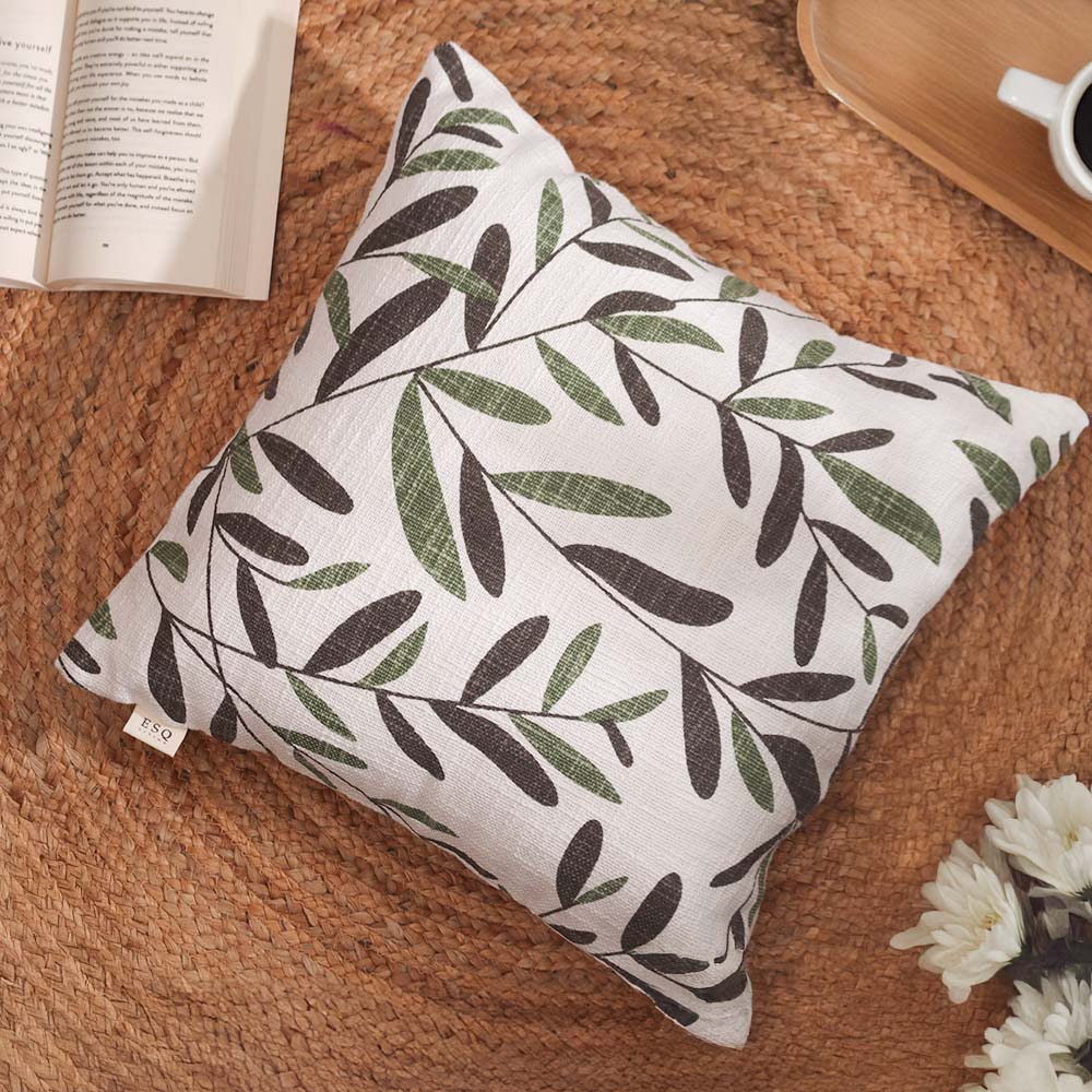 Ivy Printed Cotton Cushion Cover 45x45cm - Green White