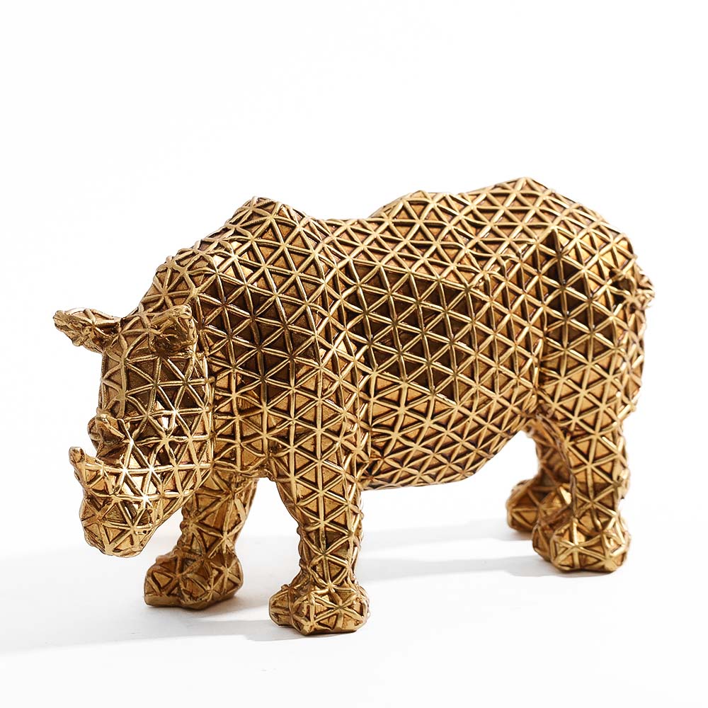 Orion Rhino Sculpture - Grid Gold