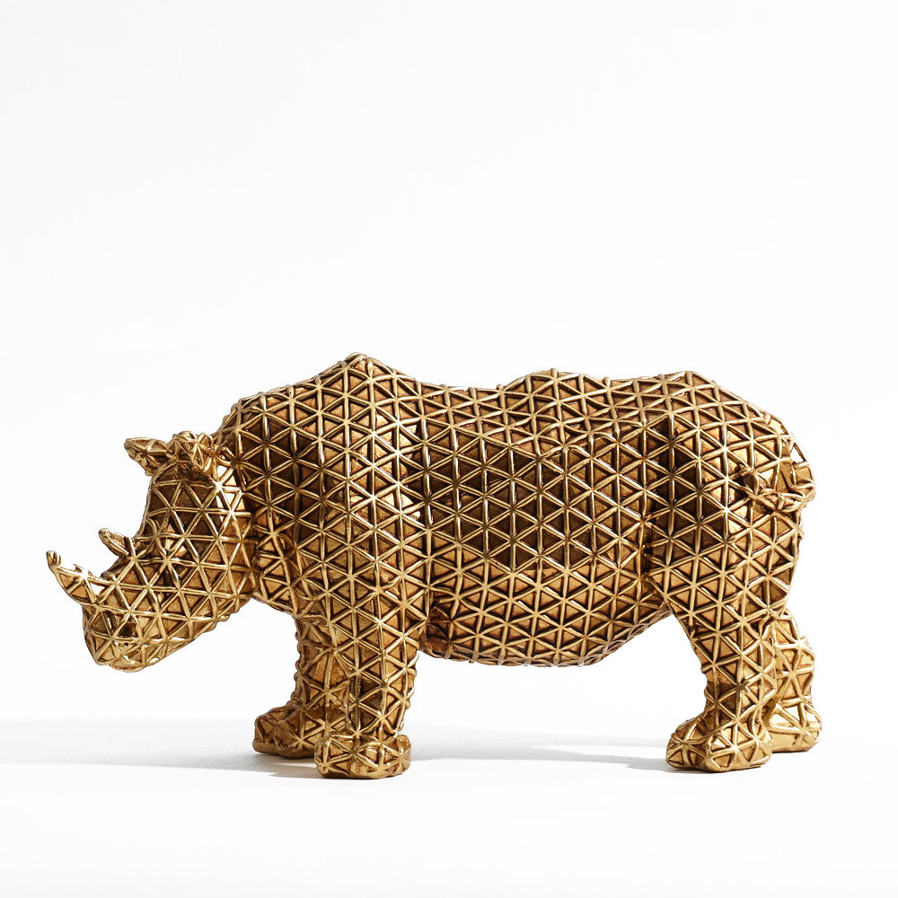 Orion Rhino Sculpture - Grid Gold