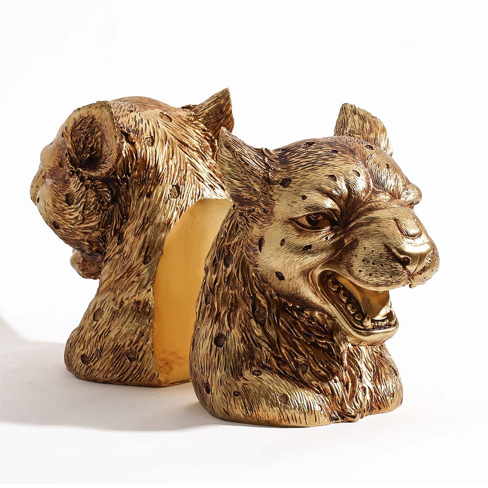 Lux Jaguar Head Bookends, Set of 2 - Gold