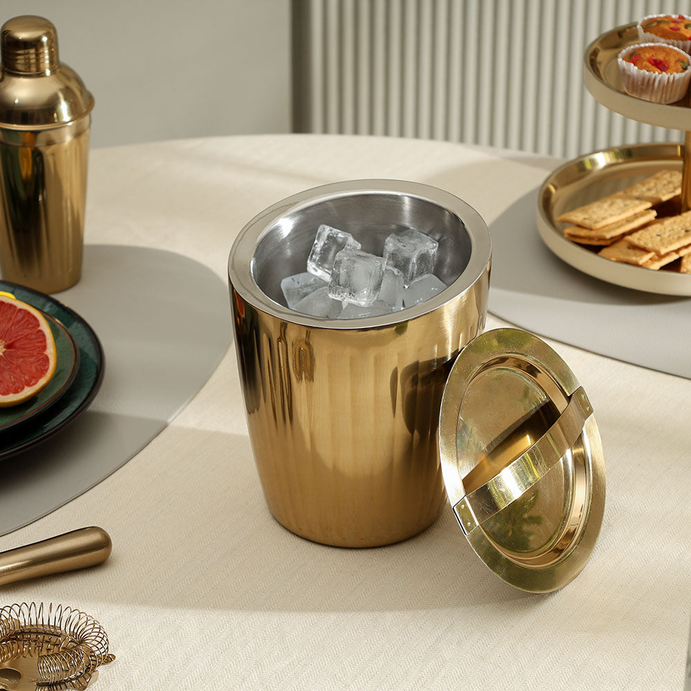 Janus Double-Walled Ice Bucket with Lid - Gold