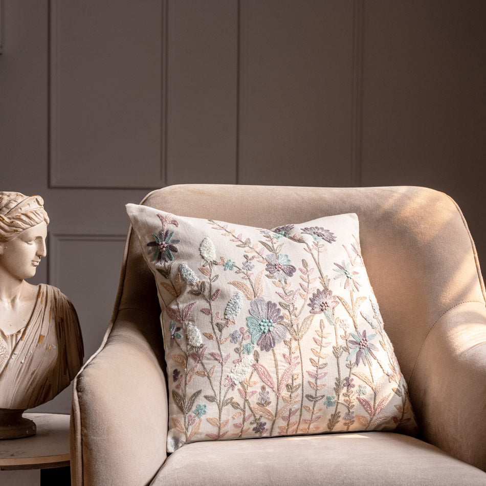 Jardin Embroidered Cushion Cover 45x45cm - Multicolor