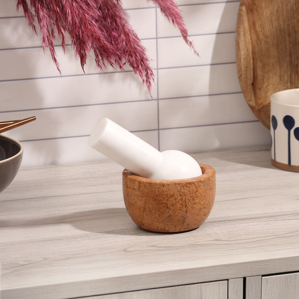 Joie Marble Mortar and Pestle Set - Brown White