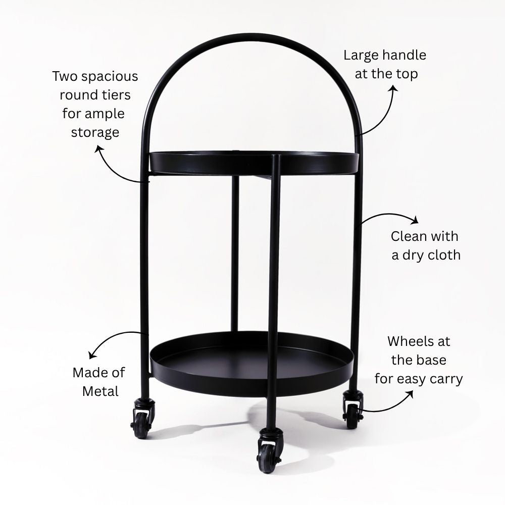 Jude Tiered Metal Multi-Purpose Trolley - Black