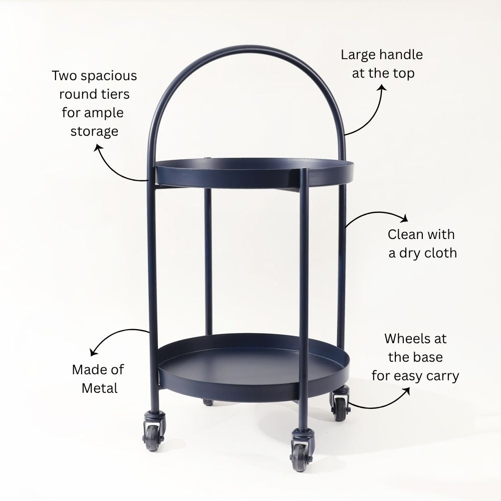 Jude Tiered Metal Multi-Purpose Trolley - Ink Blue