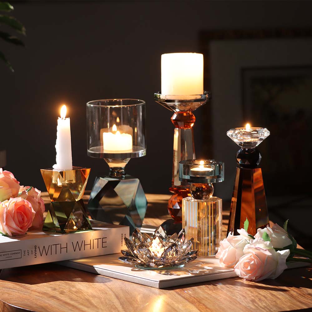 Prisma Crystal Tapered Candle Holder - Yellow Green