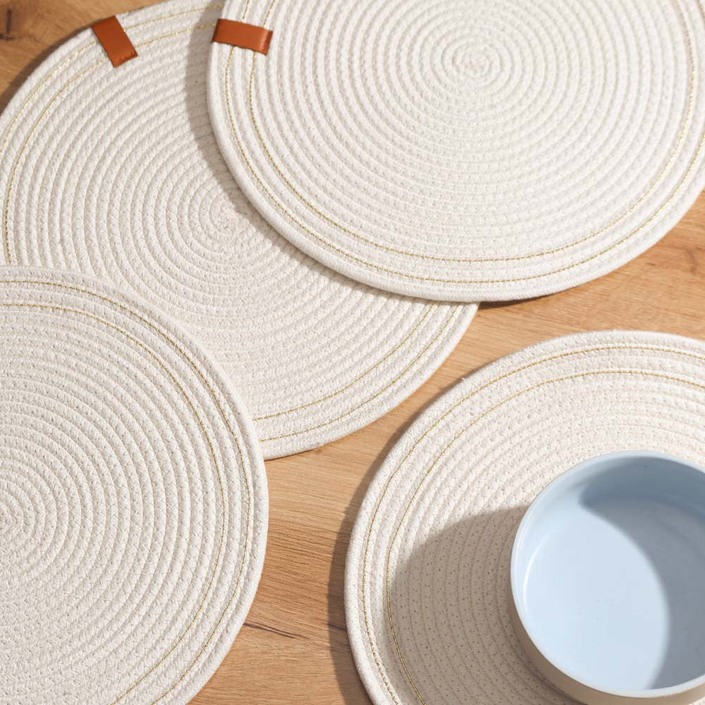 Kala Round Placemats, Set of 4 - White Gold