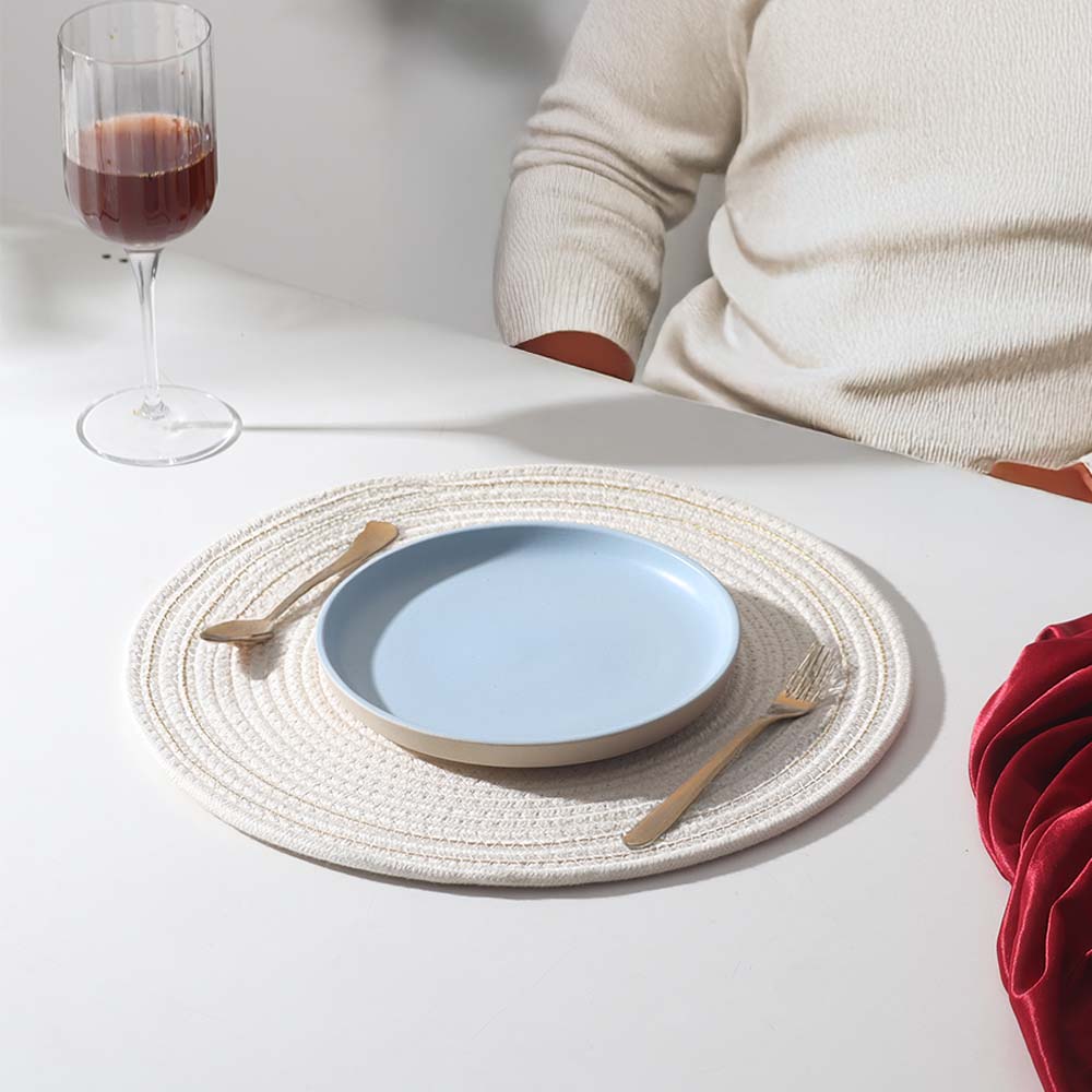 Kala Round Placemats, Set of 4 - White Gold
