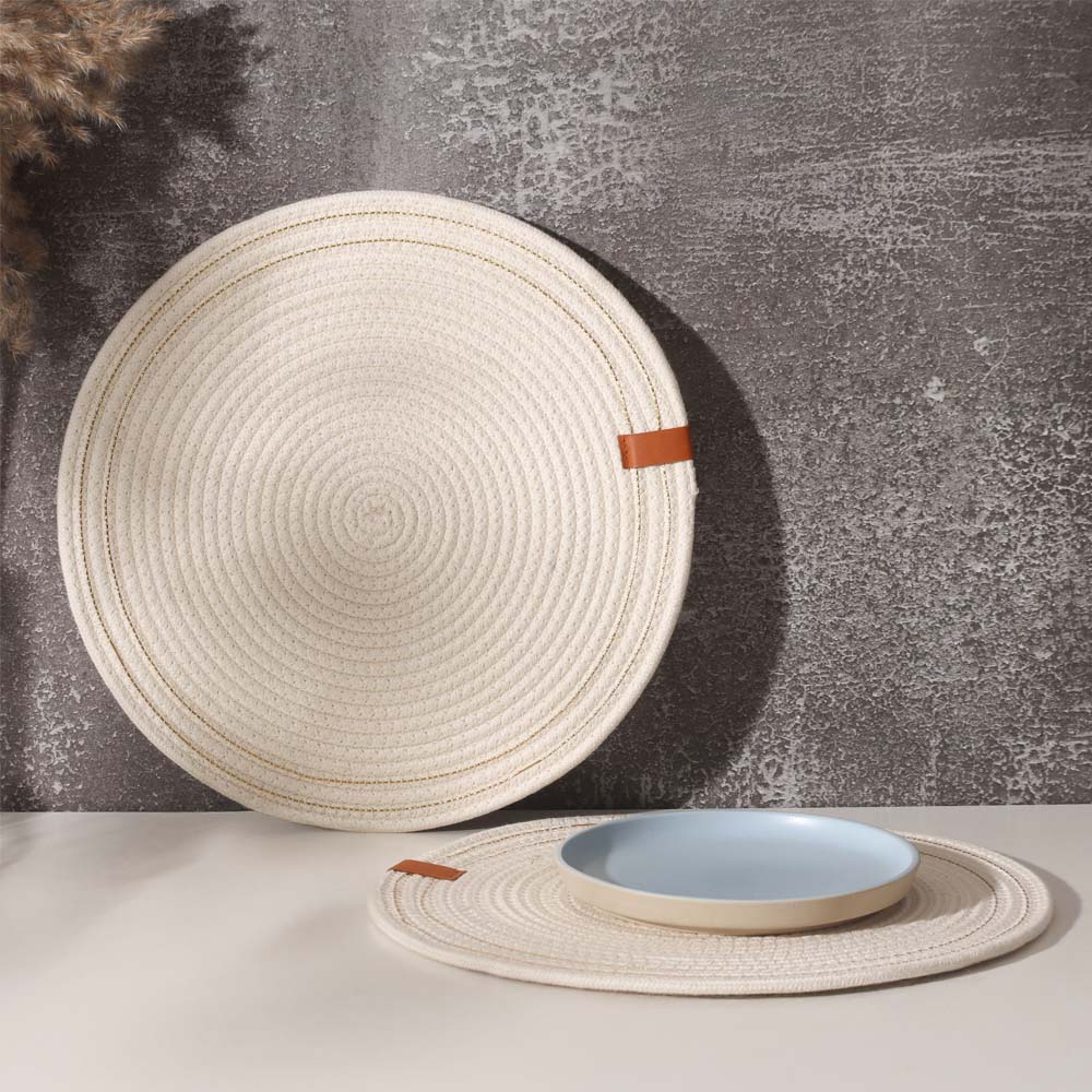 Kala Round Placemats, Set of 4 - White Gold
