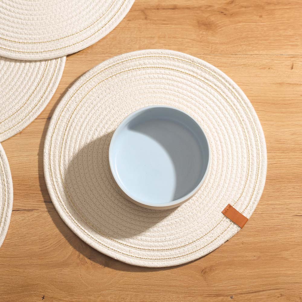 Kala Round Placemats, Set of 4 - White Gold