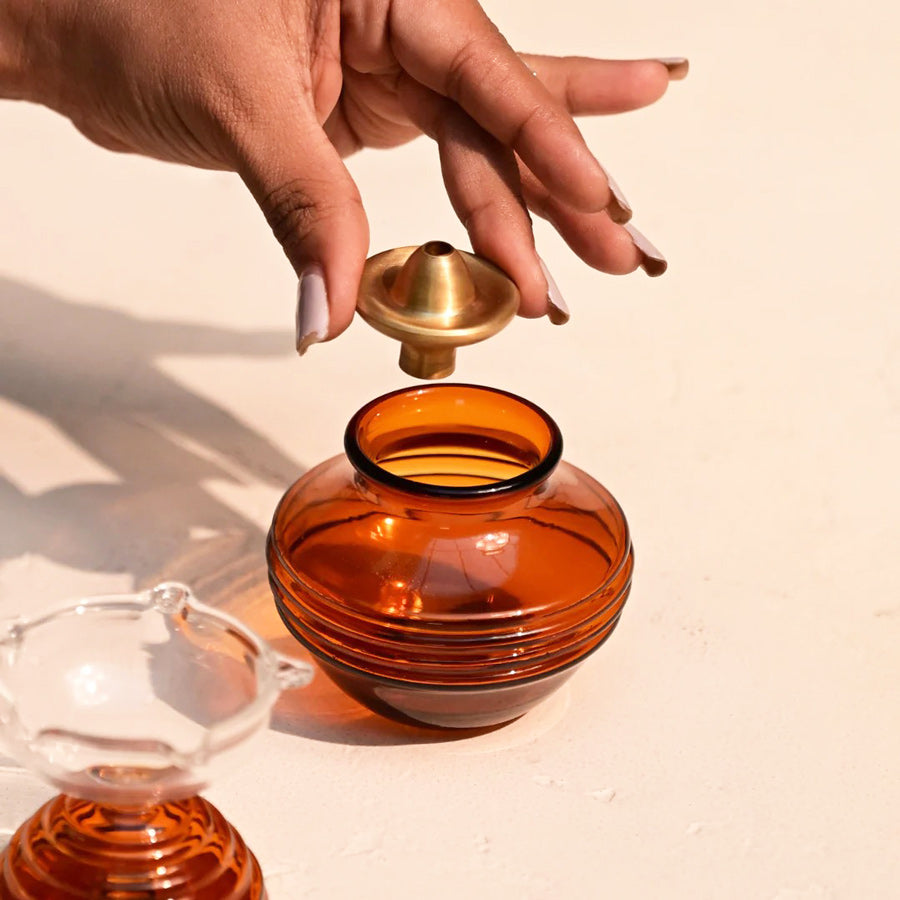 Kalash Oil Lamp - Amber